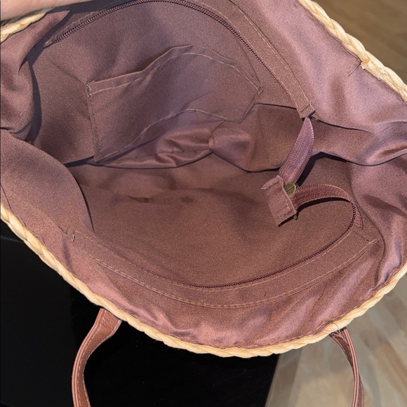 Natural Straw Tote with Brown Handles - Picture 4 of 5